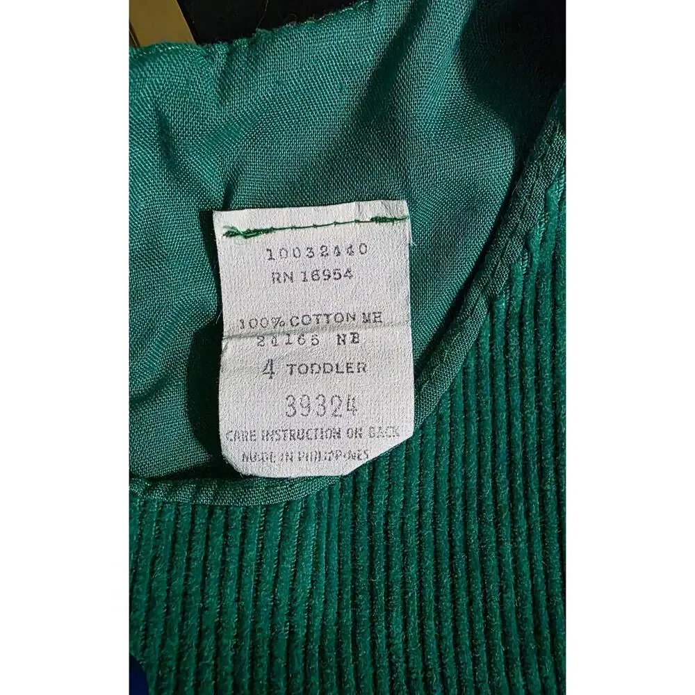 Vintage Girl's Green Corduroy‎ Jumper Dress ABC Back to School 4t